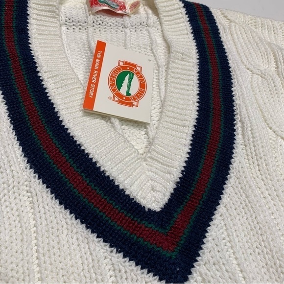 Vintage new stock Main River Company V-Neck off-white Iconic Cricket Sweater XL - Picture 4 of 7